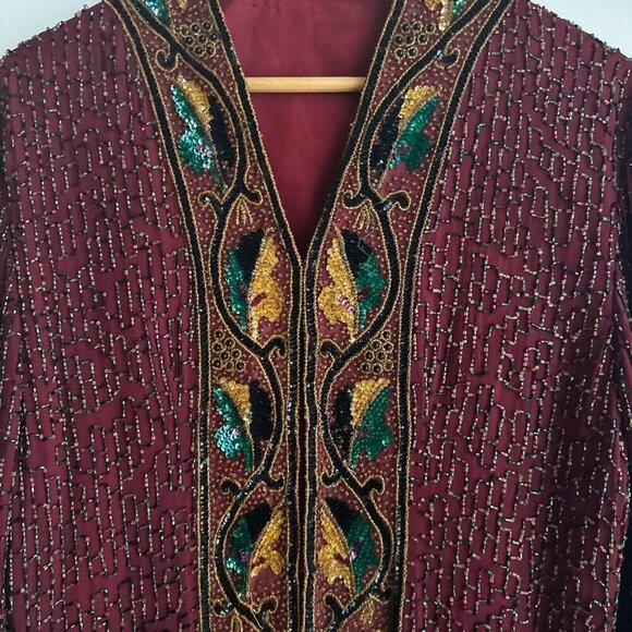 Vintage Beaded Embellished Unique Silk Jacket M - Picture 5 of 13